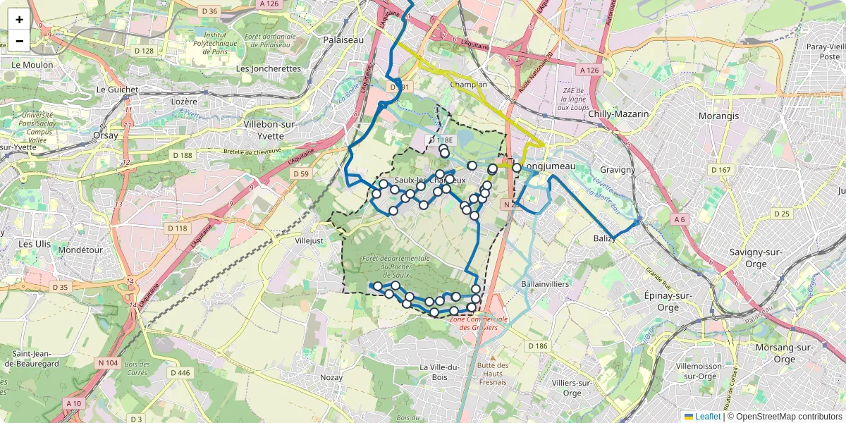 Carte du réseau de transport en commun à Saulx-les-Chartreux - lignes de bus et arrêts