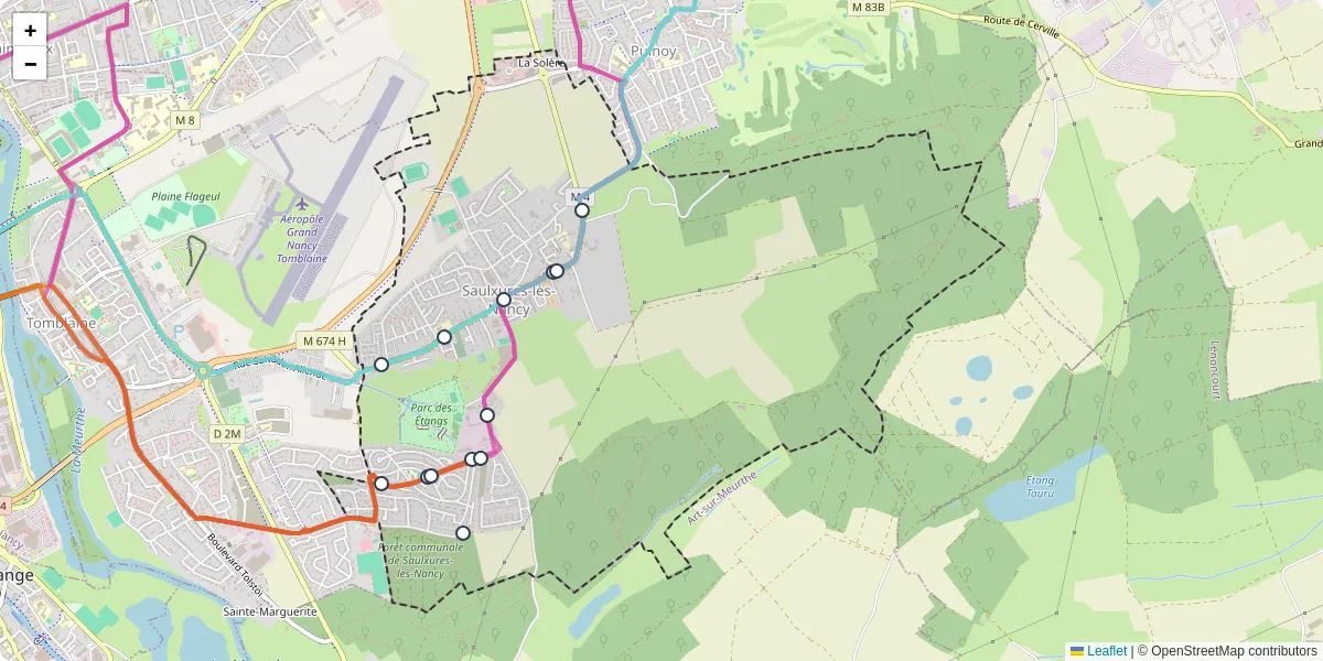 Carte du réseau de transport en commun à Saulxures-lès-Nancy - lignes de bus et arrêts
