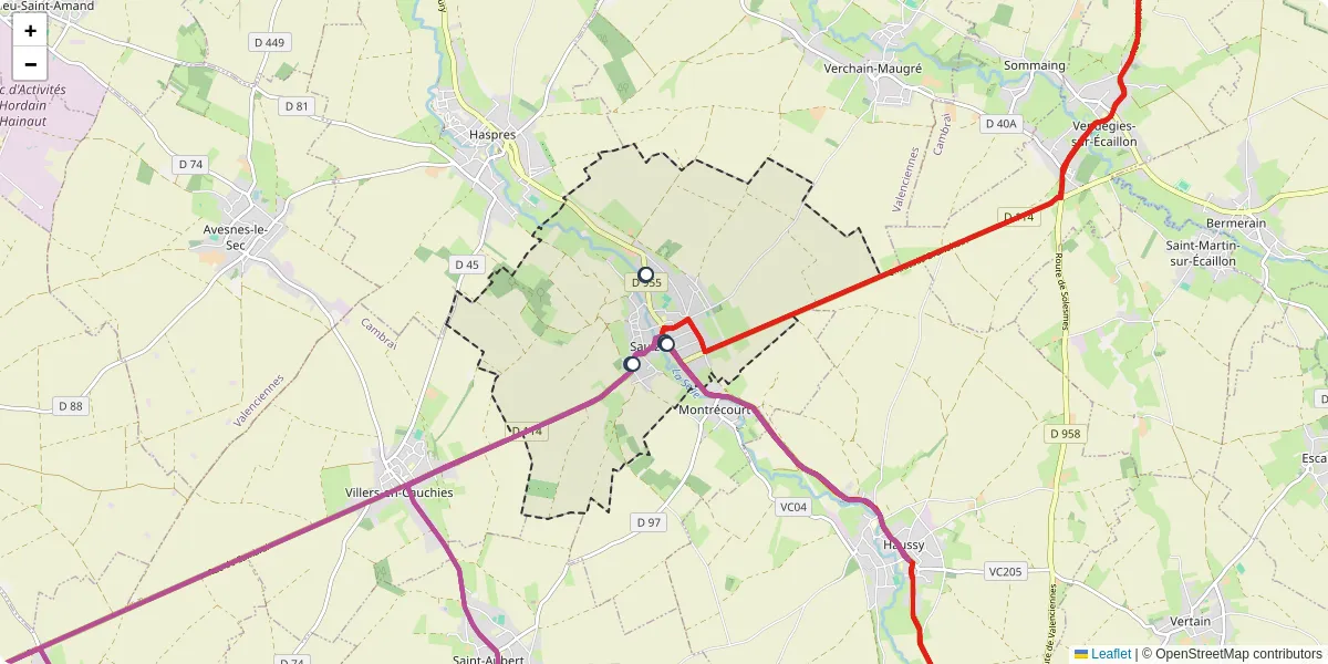 Carte du réseau de transport en commun à Saulzoir - lignes de bus et arrêts