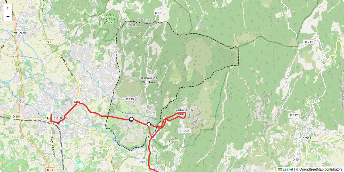 Carte du réseau de transport en commun à Saumane-de-Vaucluse - lignes de bus et arrêts