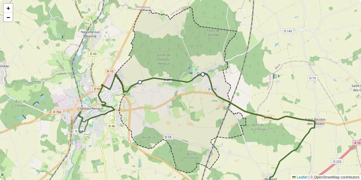 Carte du réseau de transport en commun à Saunay - lignes de bus et arrêts