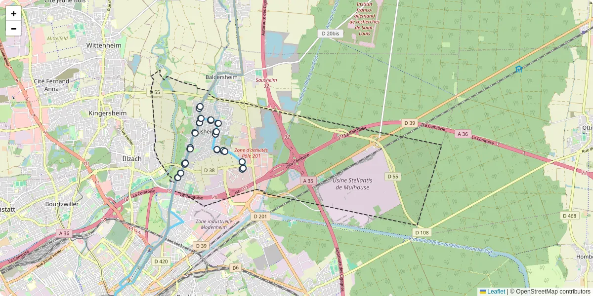 Carte du réseau de transport en commun à Sausheim - lignes de bus et arrêts