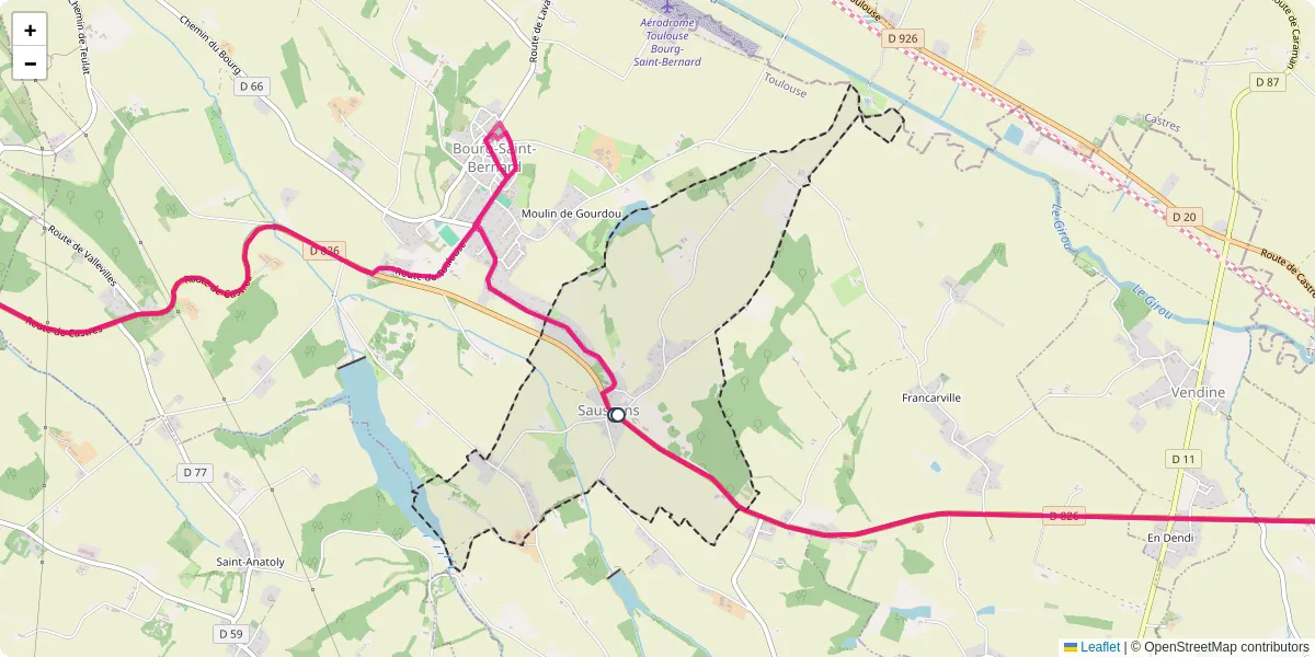 Carte du réseau de transport en commun à Saussens - lignes de bus et arrêts