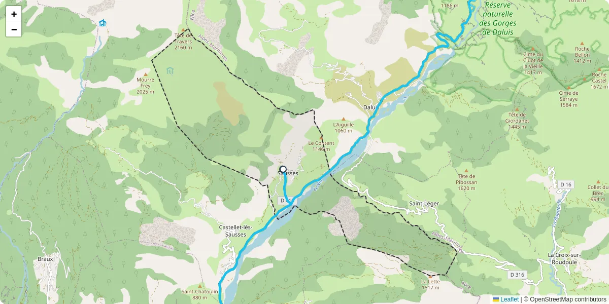 Carte du réseau de transport en commun à Sausses - lignes de bus et arrêts
