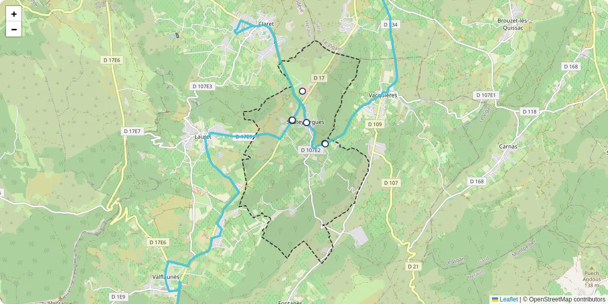 Carte du réseau de transport en commun à Sauteyrargues - lignes de bus et arrêts