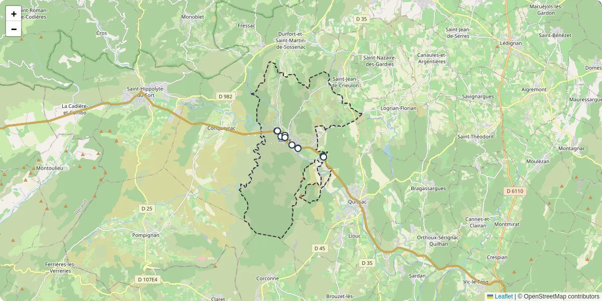 Carte du réseau de transport en commun à Sauve - lignes de bus et arrêts