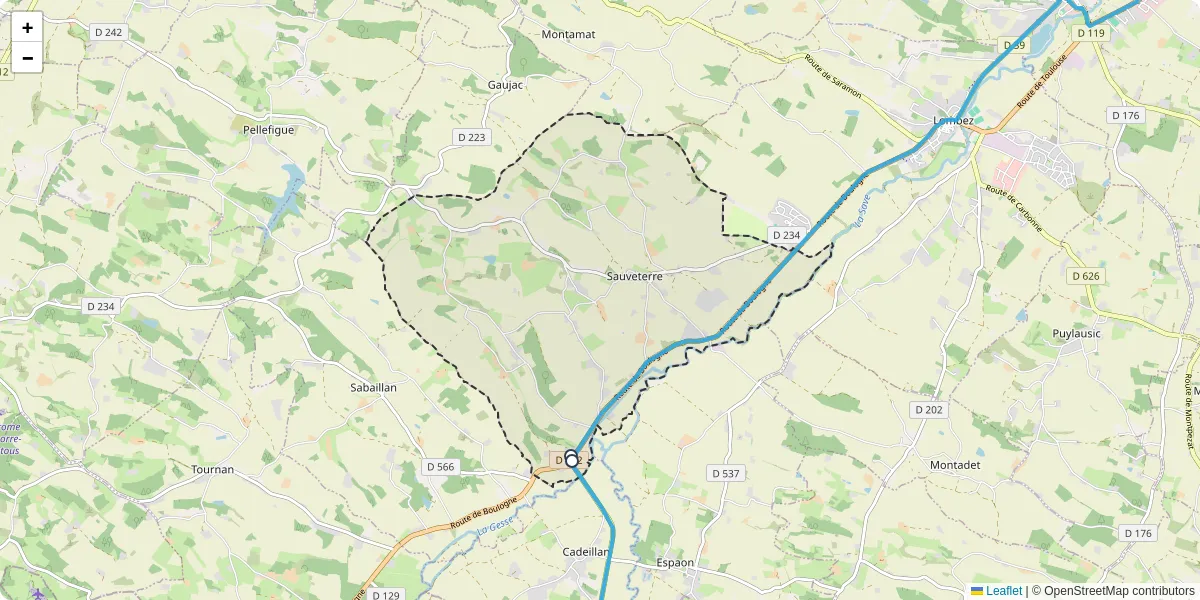Carte du réseau de transport en commun à Sauveterre - lignes de bus et arrêts