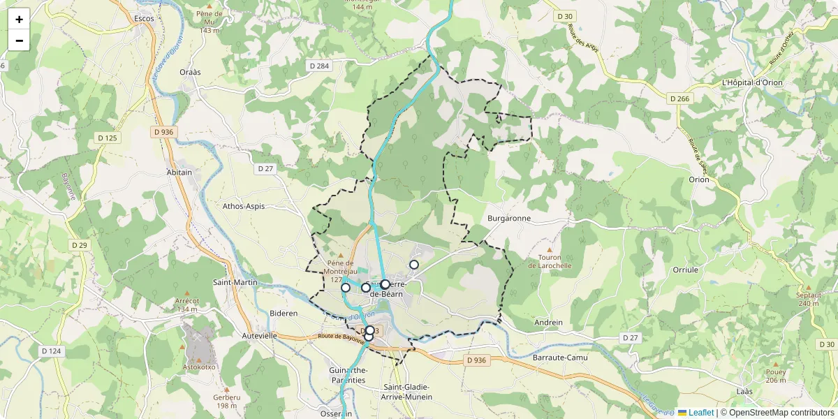 Carte du réseau de transport en commun à Sauveterre-de-Béarn - lignes de bus et arrêts