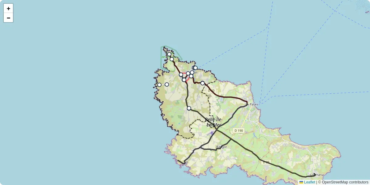 Carte du réseau de transport en commun à Sauzon - lignes de bus et arrêts