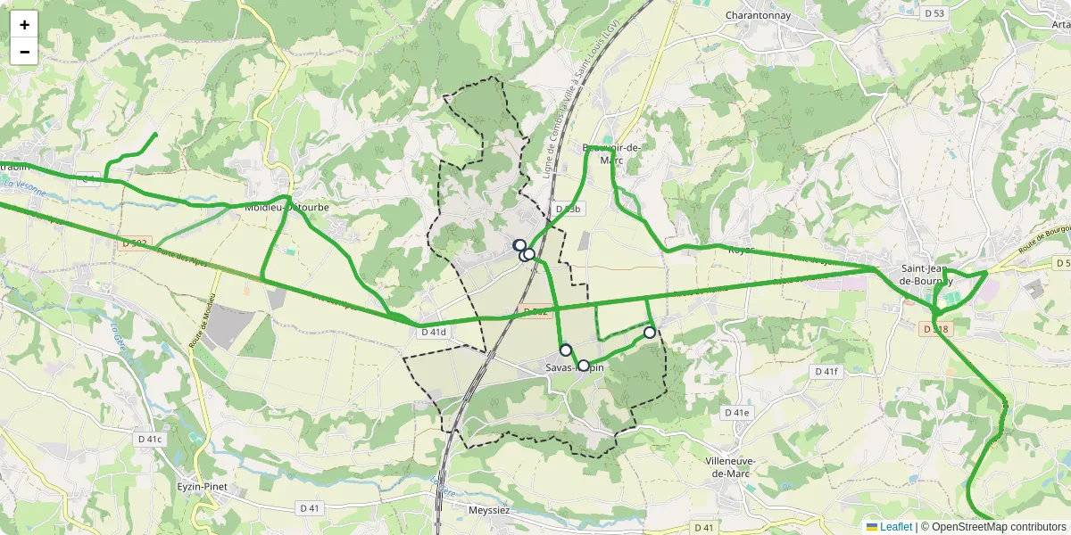 Carte du réseau de transport en commun à Savas-Mépin - lignes de bus et arrêts