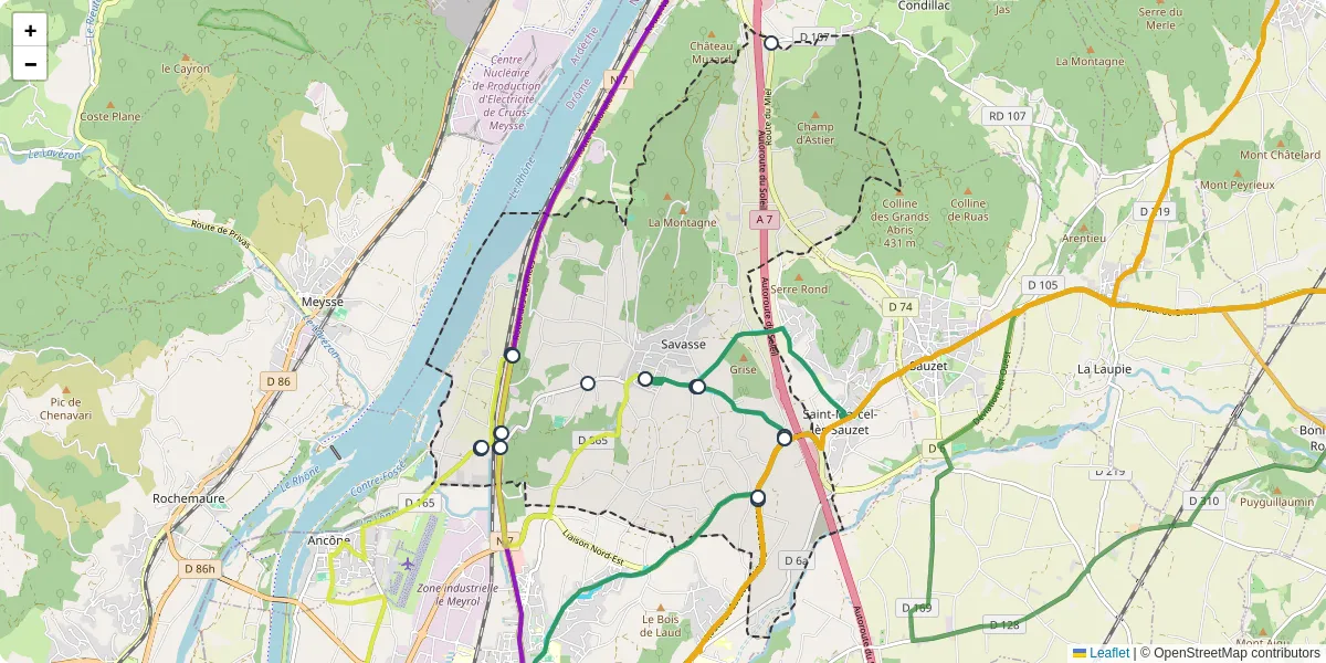 Carte du réseau de transport en commun à Savasse - lignes de bus et arrêts
