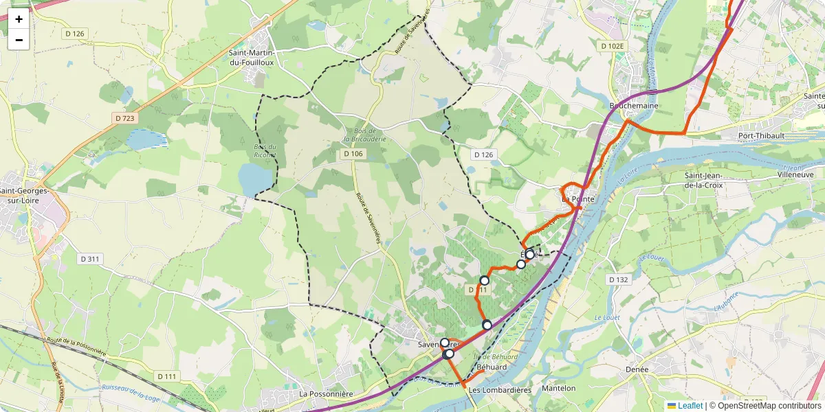 Carte du réseau de transport en commun à Savennières - lignes de bus et arrêts
