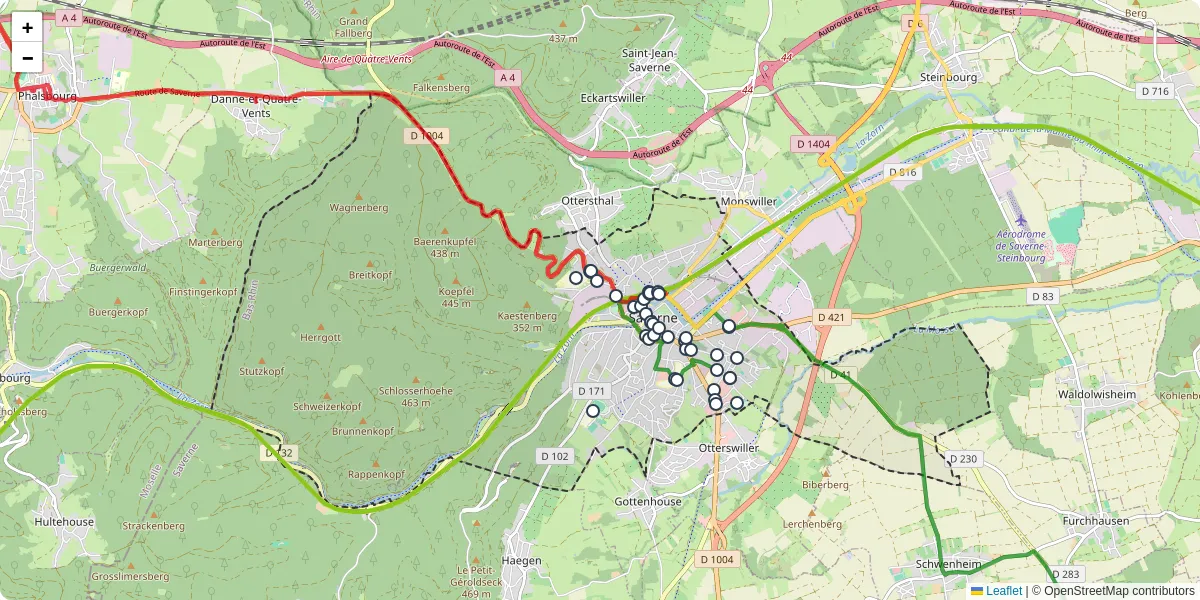 Carte du réseau de transport en commun à Saverne - lignes de bus et arrêts