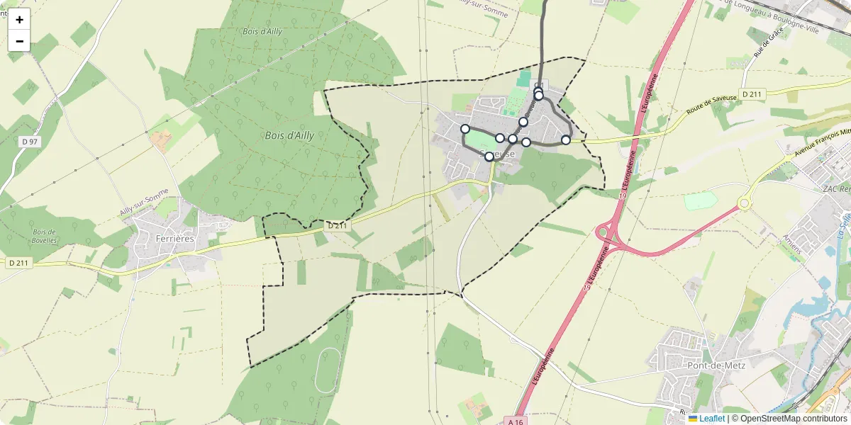 Carte du réseau de transport en commun à Saveuse - lignes de bus et arrêts