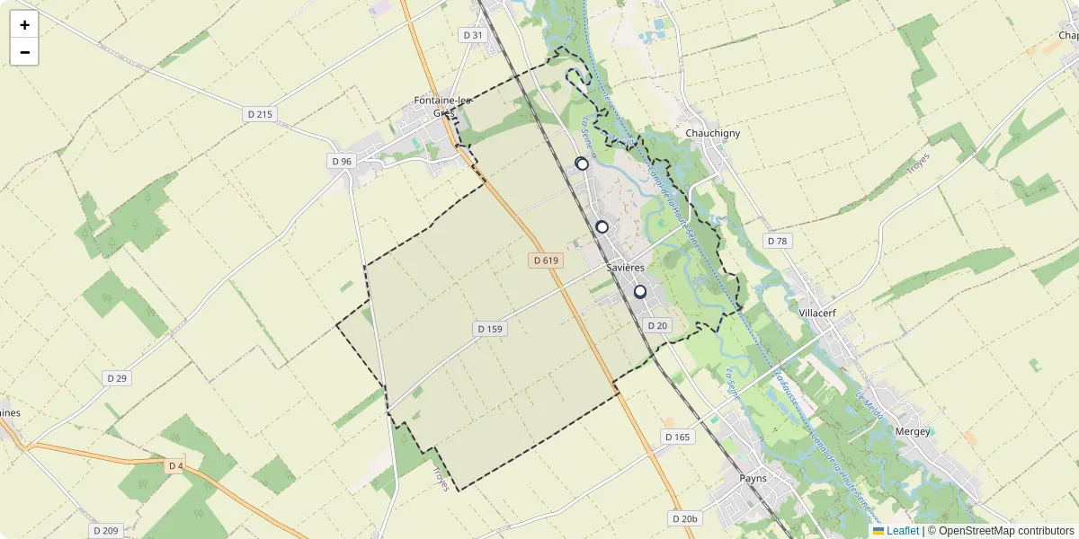 Carte du réseau de transport en commun à Savières - lignes de bus et arrêts