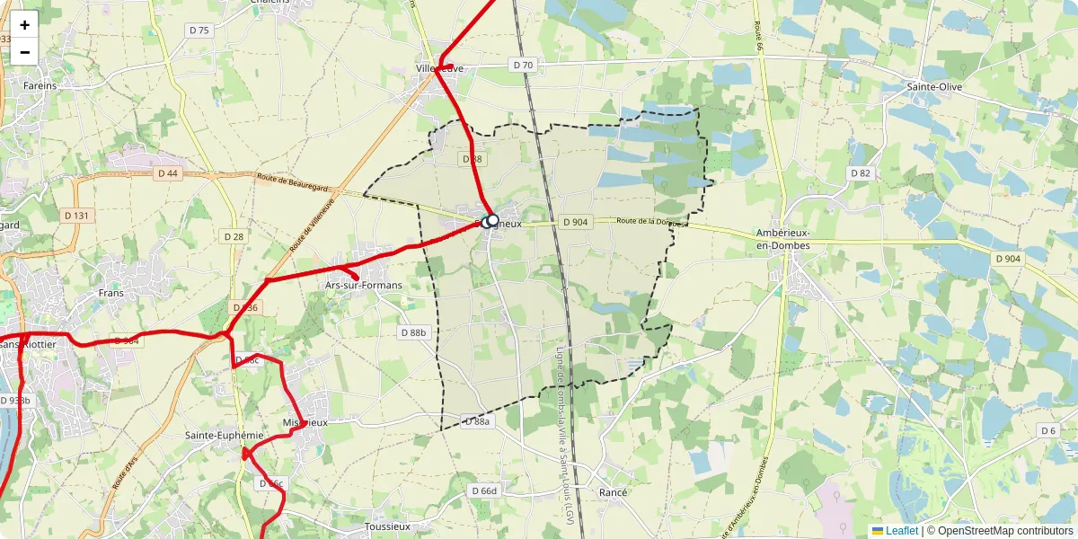 Carte du réseau de transport en commun à Savigneux - lignes de bus et arrêts