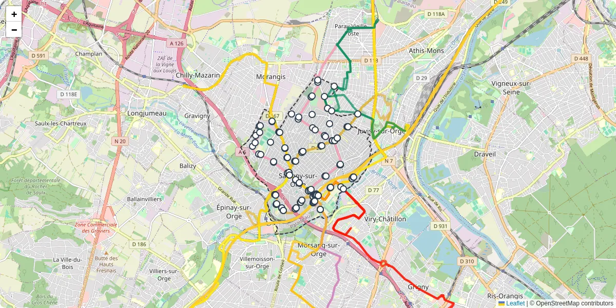 Carte du réseau de transport en commun à Savigny-sur-Orge - lignes de bus et arrêts