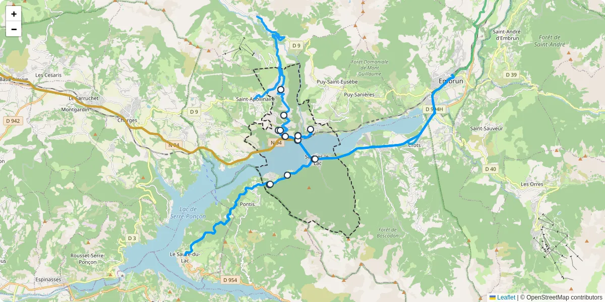 Carte du réseau de transport en commun à Savines-le-Lac - lignes de bus et arrêts