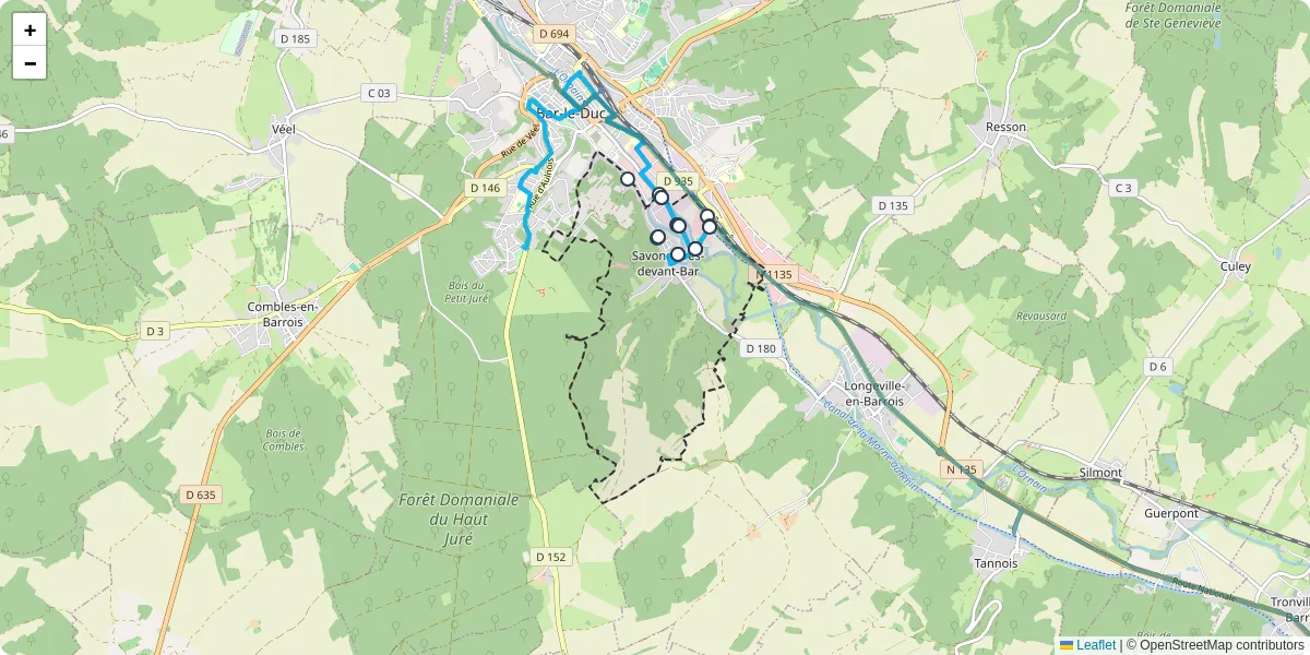 Carte du réseau de transport en commun à Savonnières-devant-Bar - lignes de bus et arrêts