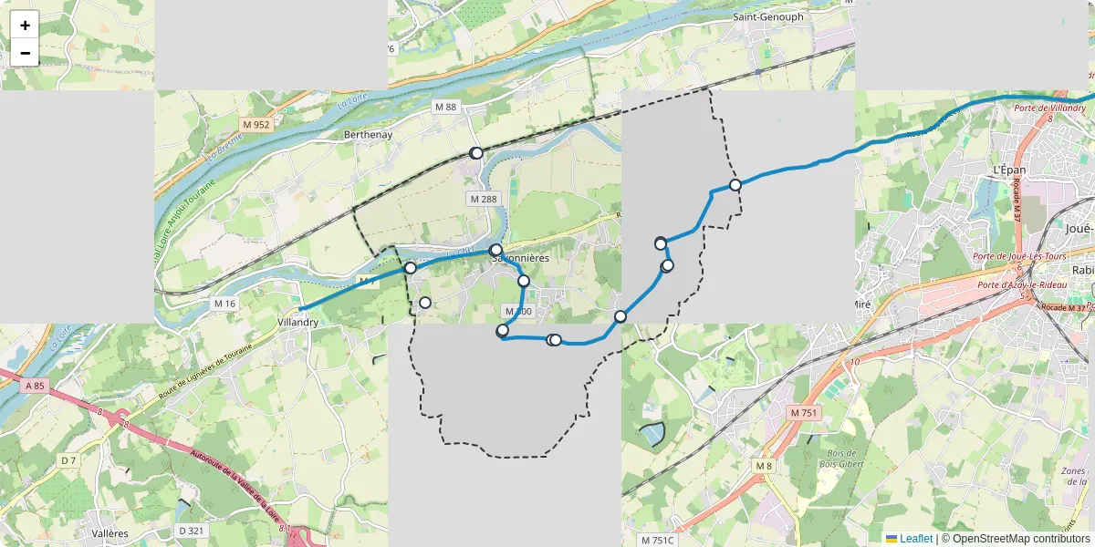 Carte du réseau de transport en commun à Savonnières - lignes de bus et arrêts