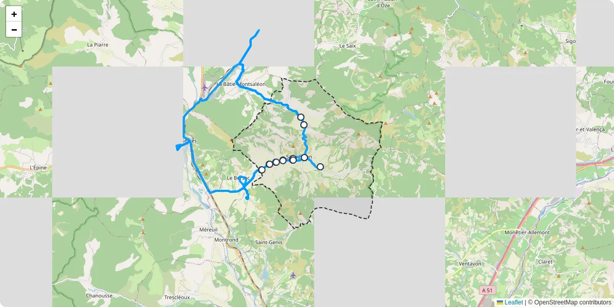 Carte du réseau de transport en commun à Savournon - lignes de bus et arrêts