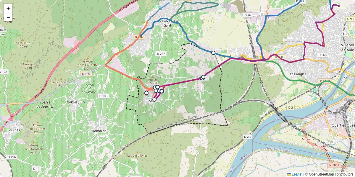 Carte du réseau de transport en commun à Saze - lignes de bus et arrêts
