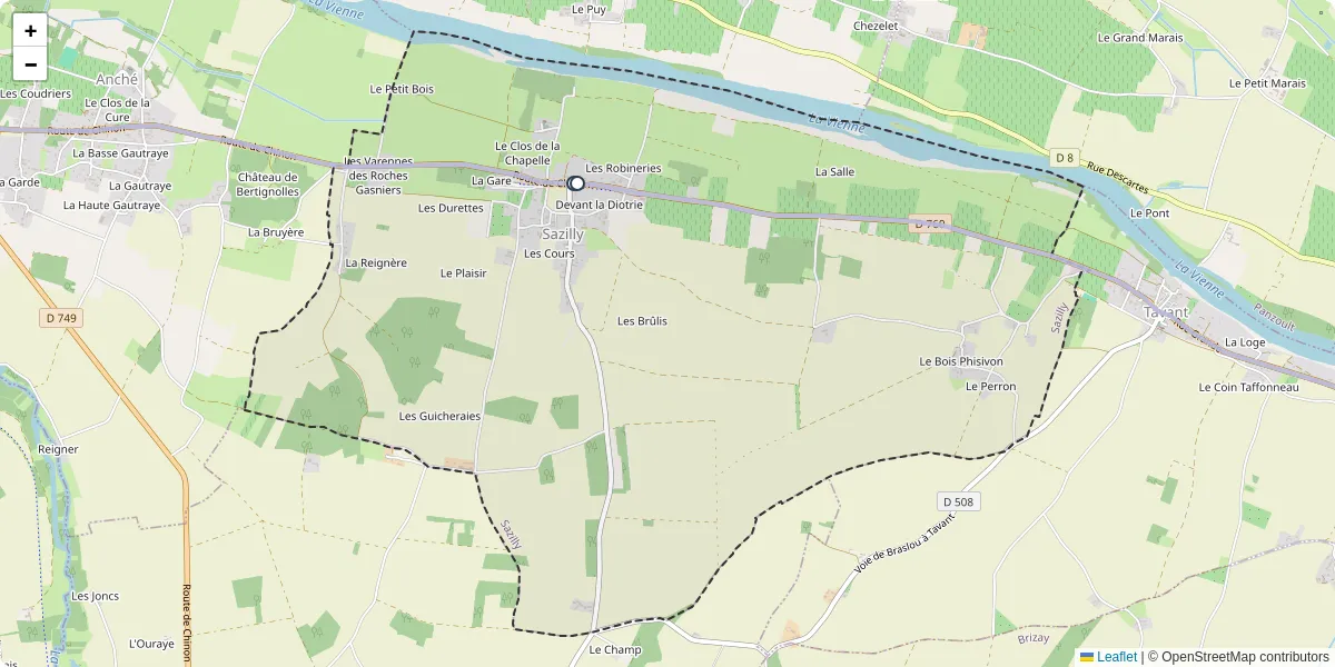 Carte du réseau de transport en commun à Sazilly - lignes de bus et arrêts