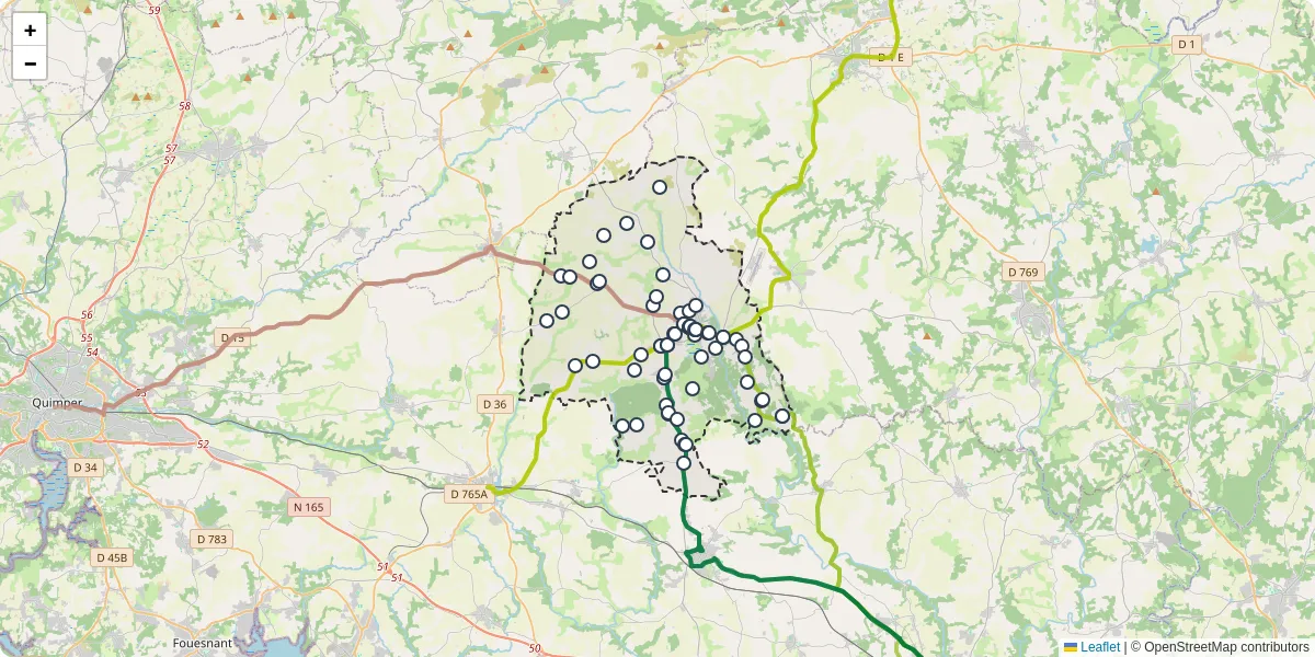 Carte du réseau de transport en commun à Scaër - lignes de bus et arrêts