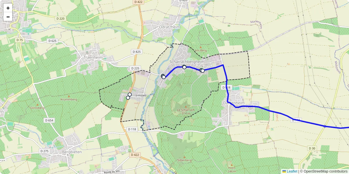 Carte du réseau de transport en commun à Scharrachbergheim-Irmstett - lignes de bus et arrêts