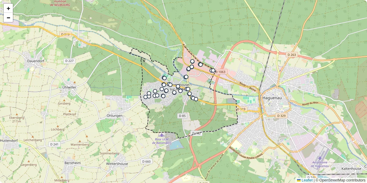 Carte du réseau de transport en commun à Schweighouse-sur-Moder - lignes de bus et arrêts