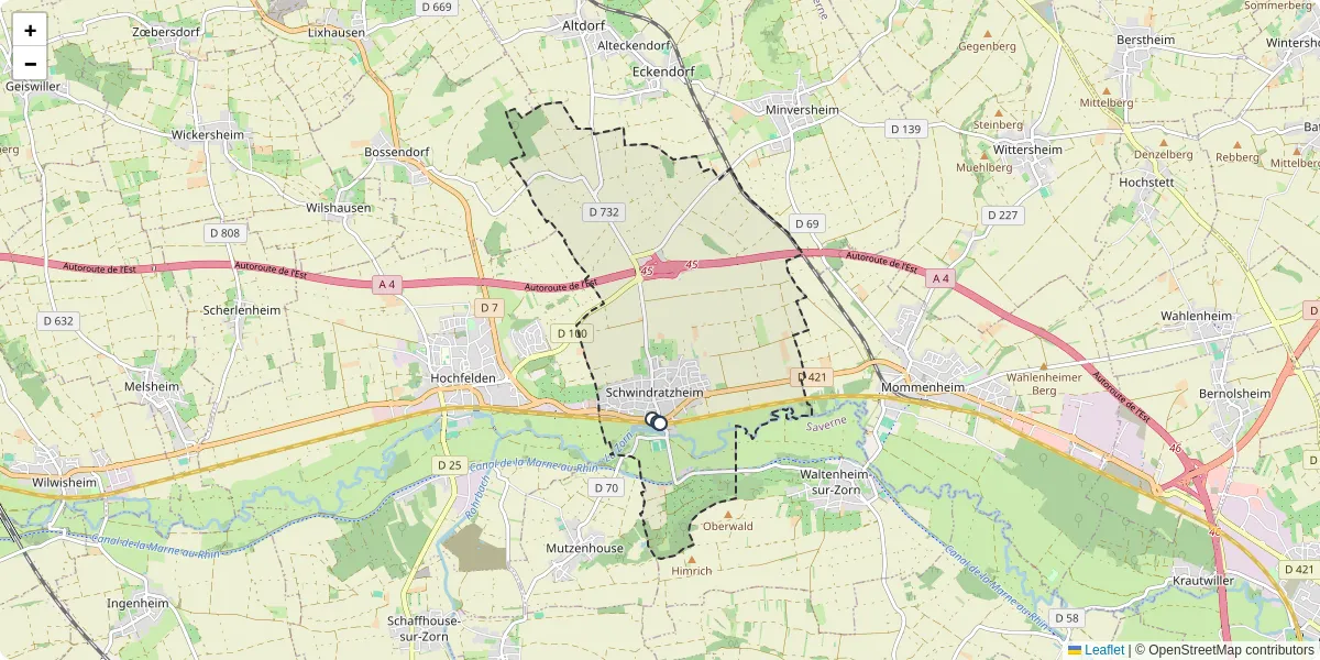 Carte du réseau de transport en commun à Schwindratzheim - lignes de bus et arrêts