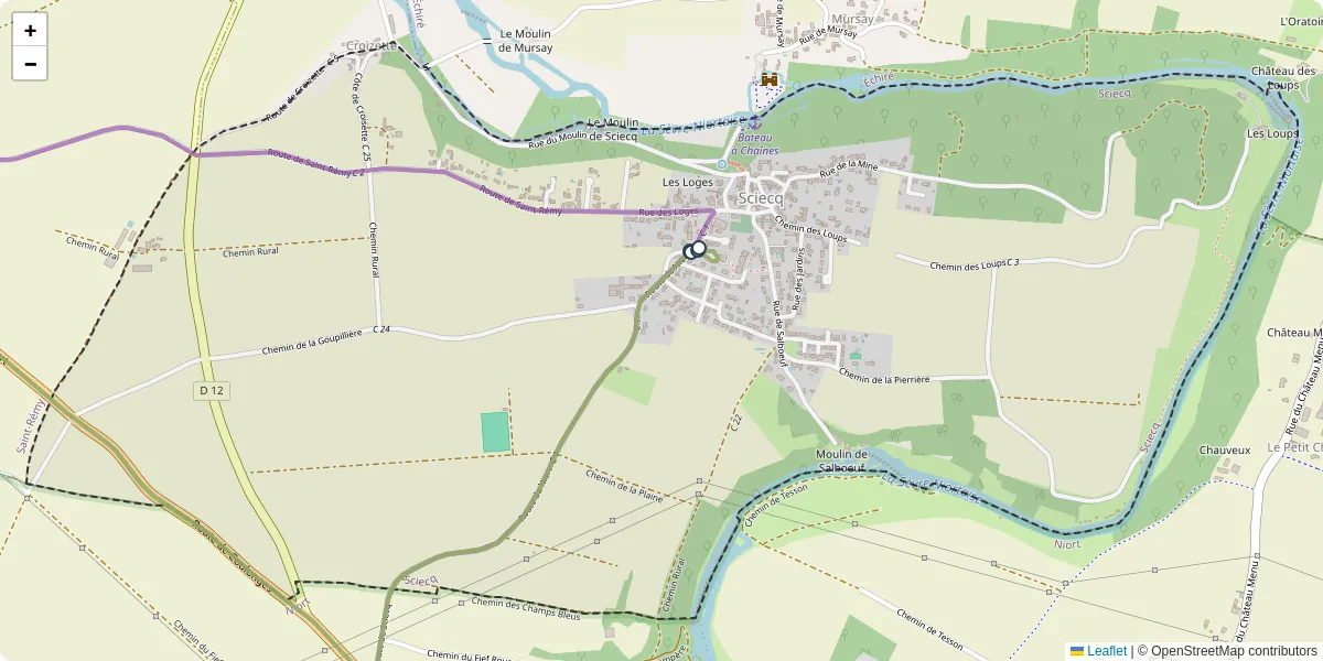 Carte du réseau de transport en commun à Sciecq - lignes de bus et arrêts