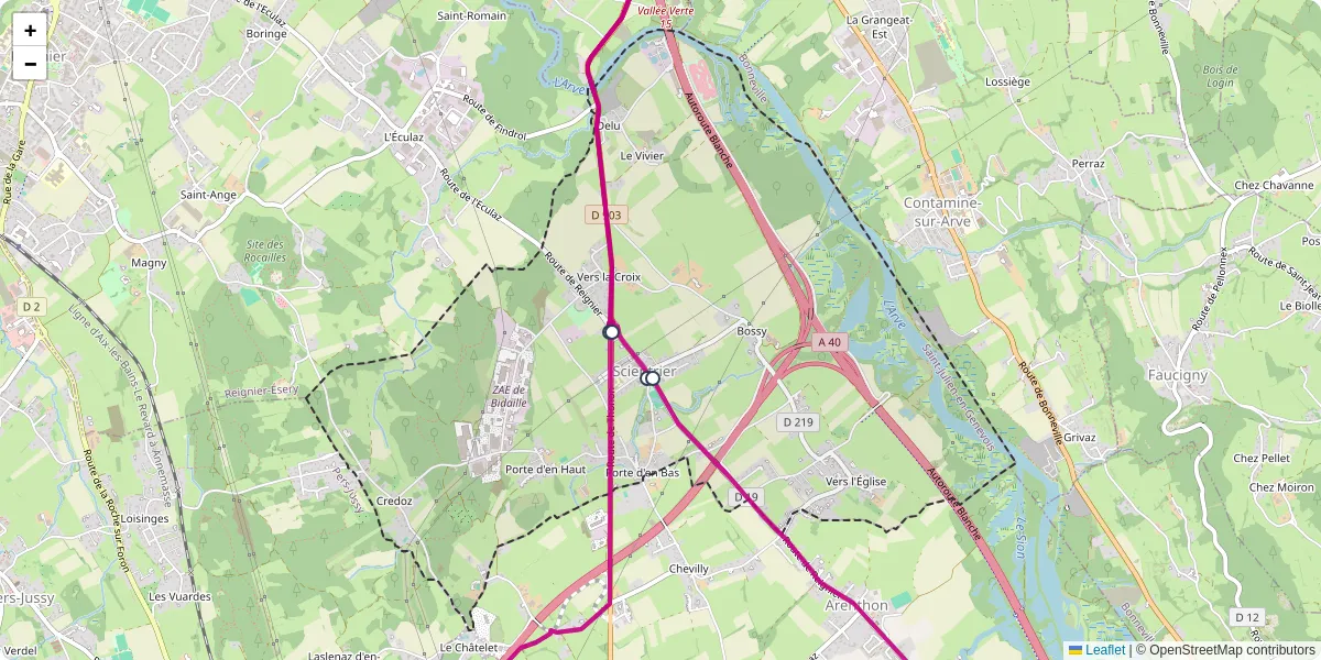 Carte du réseau de transport en commun à Scientrier - lignes de bus et arrêts
