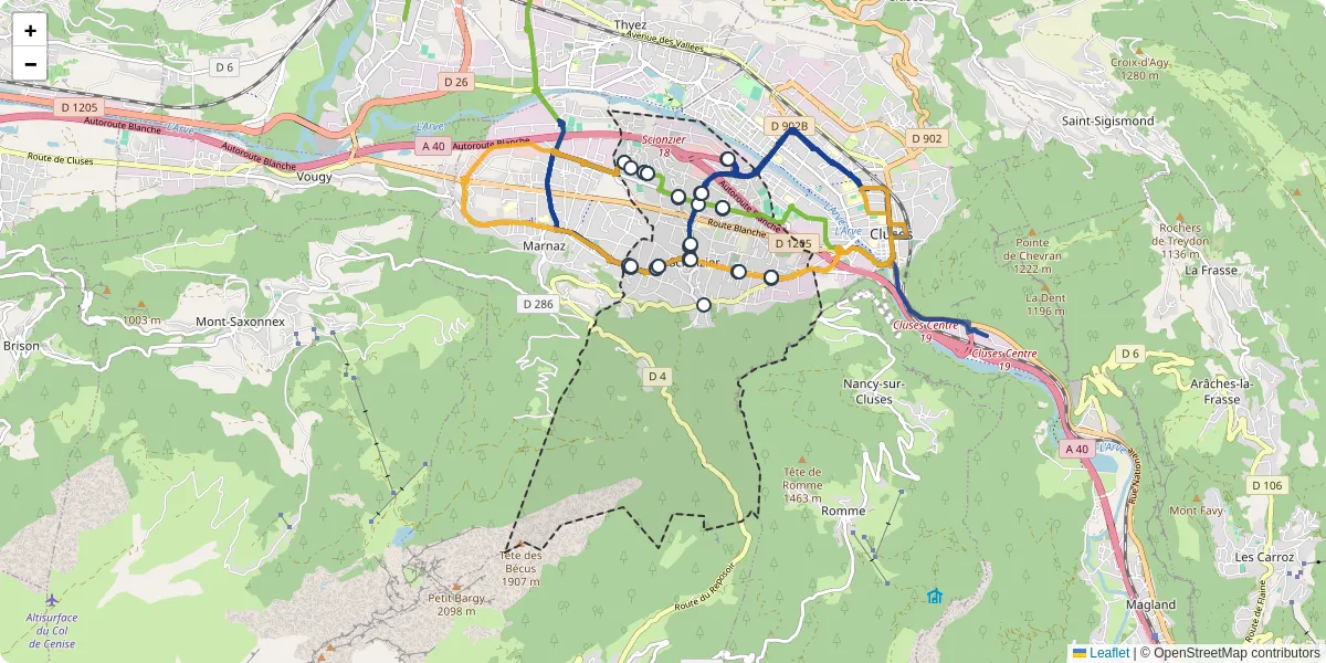 Carte du réseau de transport en commun à Scionzier - lignes de bus et arrêts