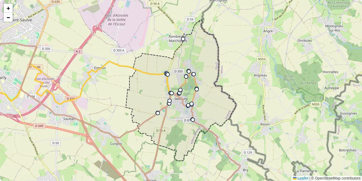 Carte du réseau de transport en commun à Sebourg - lignes de bus et arrêts