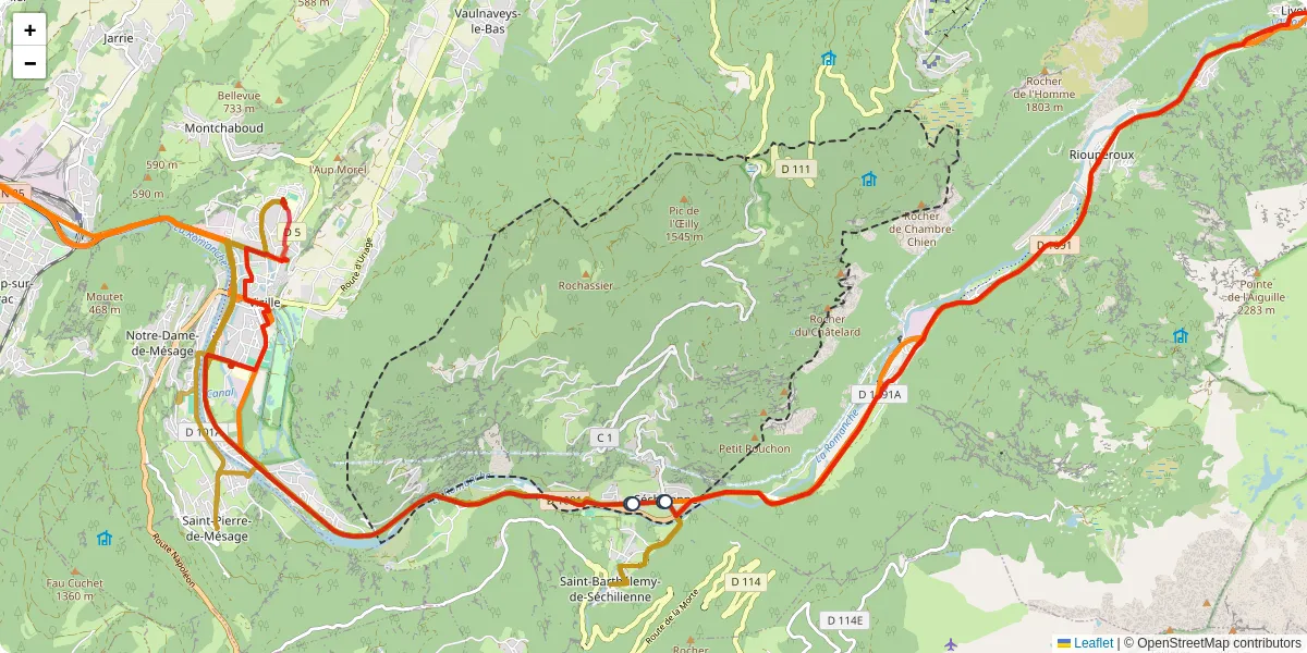 Carte du réseau de transport en commun à Séchilienne - lignes de bus et arrêts