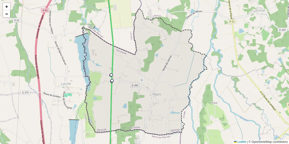 Carte du réseau de transport en commun à Ségos - lignes de bus et arrêts