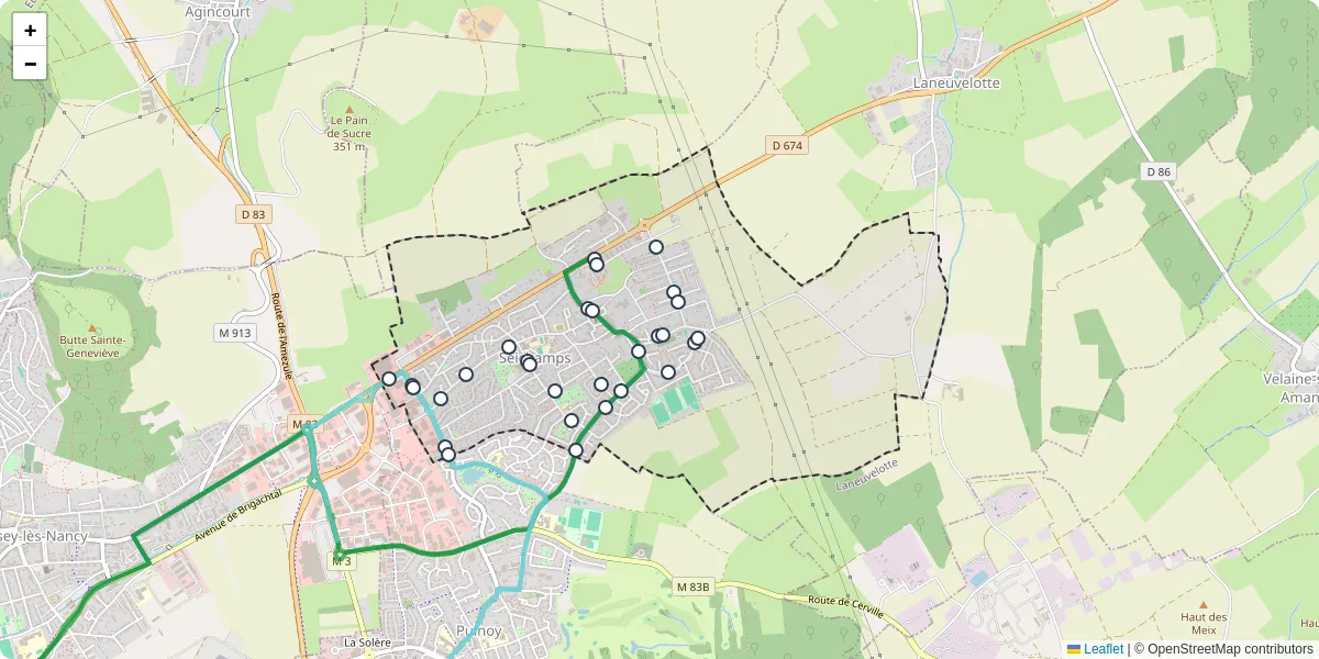 Carte du réseau de transport en commun à Seichamps - lignes de bus et arrêts