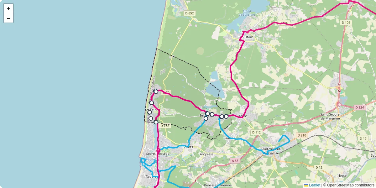 Carte du réseau de transport en commun à Seignosse - lignes de bus et arrêts