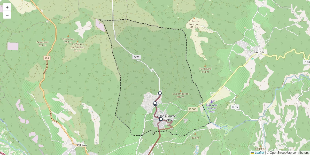 Carte du réseau de transport en commun à Seillons-Source-d'Argens - lignes de bus et arrêts