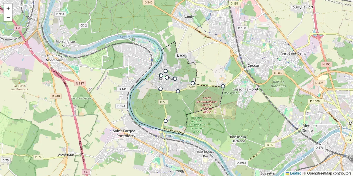 Carte du réseau de transport en commun à Seine-Port - lignes de bus et arrêts