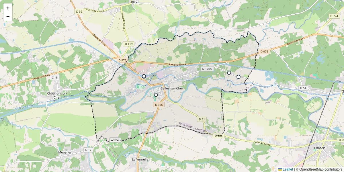 Carte du réseau de transport en commun à Selles-sur-Cher - lignes de bus et arrêts