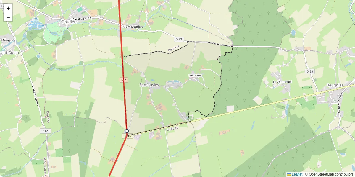 Carte du réseau de transport en commun à Semousies - lignes de bus et arrêts