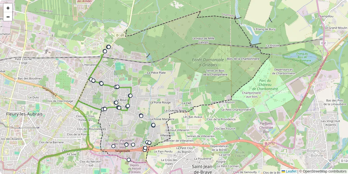Carte du réseau de transport en commun à Semoy - lignes de bus et arrêts