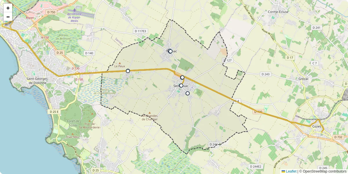 Carte du réseau de transport en commun à Semussac - lignes de bus et arrêts