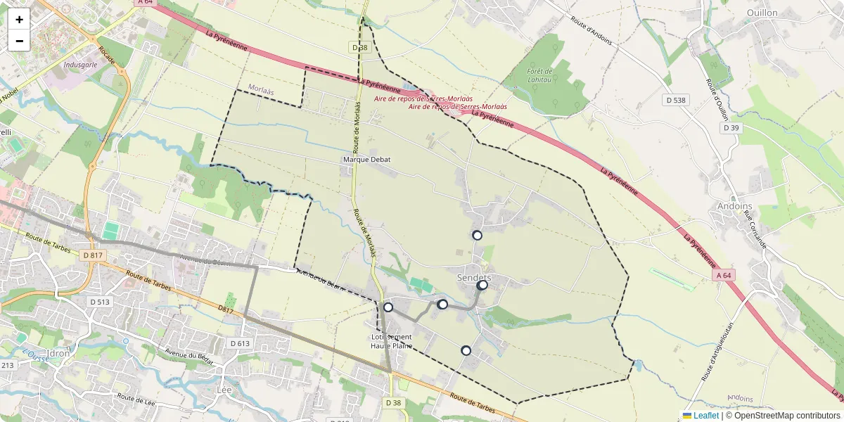 Carte du réseau de transport en commun à Sendets - lignes de bus et arrêts