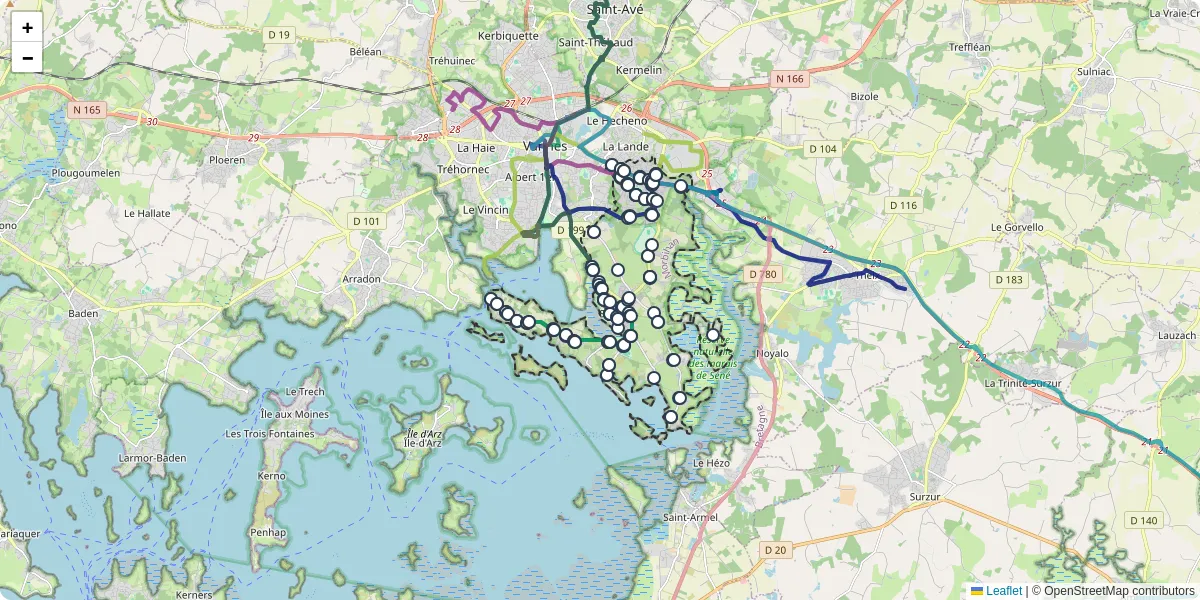 Carte du réseau de transport en commun à Séné - lignes de bus et arrêts