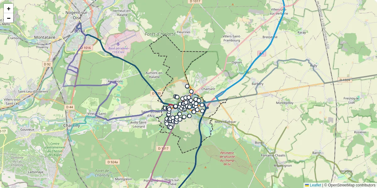 Carte du réseau de transport en commun à Senlis - lignes de bus et arrêts