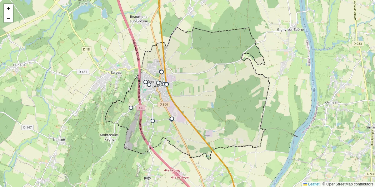 Carte du réseau de transport en commun à Sennecey-le-Grand - lignes de bus et arrêts