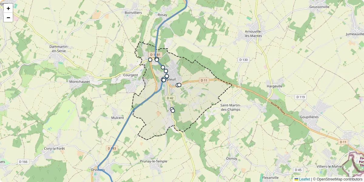 Carte du réseau de transport en commun à Septeuil - lignes de bus et arrêts